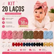 Kit 20 Laços de Cabelo Infantil Conjunto Infantil Menina Faixinha Cores Pares + 2 Laços Brindes