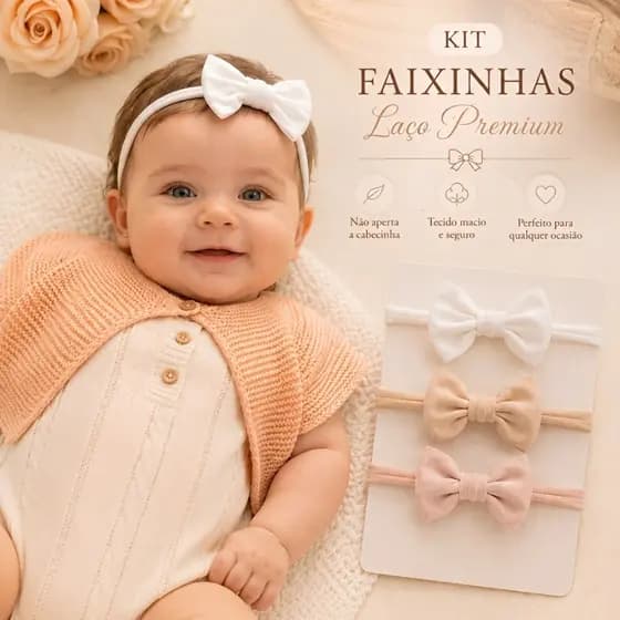 Kit Faixinha de Bebê Menina Laço Premium Macio Não Aperta Maternidade RN