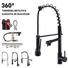 Spray De Pia 360° Extensor Torneira Cozinha Gourmet Duplo Jato Dourado Com Filtro Sem Refil (Água Fria E Quente)