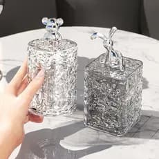 Porta Cotonete Algodão em Acrílico Cristal Com Tampa Maquiagens Elásticos Multiuso Universal