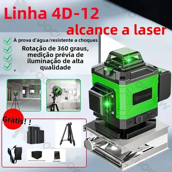 Kit De Nível Laser Verde 12 Linhas 4d Autonivelante Com 2 Baterias Nivel A Laser