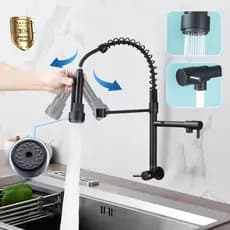 Torneira Com Chuveiro Com Rotação de 360° Cozinha Luxo Parede Banheiro-Preto
