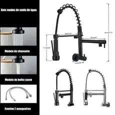 ‌Luxo De Parede Torneira Gourmet 360° De Volta Com Filtro Sem Refil Cozinha - Cor Preto/Prateado(Água Fria E Quente)