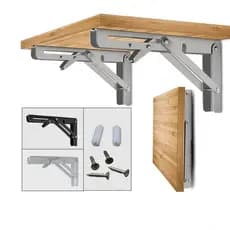 [2 Pcs]Suporte Mão Francesa Retrátil Suporte De Mesa Dobrável Dobrável Reforçada Tampo Mesa - Preto E Branco E Prata