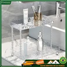 Prateleira Organizadora 2 Andares Maquiagem Perfumes Acrílico Transparente Quarto Cozinha Luxo
