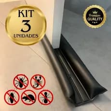 Kit 3 Veda Porta Protetor Rolinho 70cm e 80cm Impermeável Proteção Dupla Preto