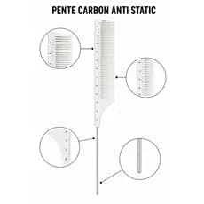 Pente Fino C/ Cabo de Metal Antiestático de Carbono, Medição Para Tranças Box Braids e Dread