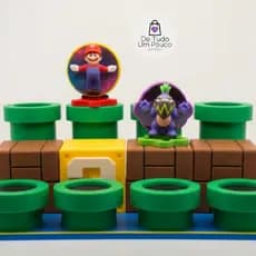 Suporte  decorativo para brinquedos Super Mario - Tubos e bloco interrogação e tijolo Mário