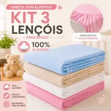 Kit 3 Lençol De Malha Com Elástico Para Berço Americano 100% Algodão Luxo