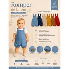 Jardineira Romper infantil menino Bebê Linho Premium Macacão MENINO MENINA Leve Confortável