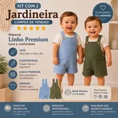 Jardineira Infantil Menino / Bebê - Macacão em Linho kit com 2