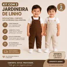 Jardineira Infantil Menino / Bebê - Macacão em Linho kit com 2