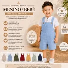 Jardineira Infantil Menino Bebê - Macacão em Linho