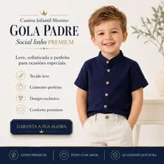 Camisa Infantil Menino GOLA PADRE Social linho PREMIUM leve | Caimento Perfeito e Design Exclusivo