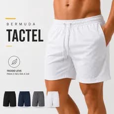 Bermuda Tactel Masculina Elastic Estampada Logo Apollo Com Bolso Amarracão Confortável Casual