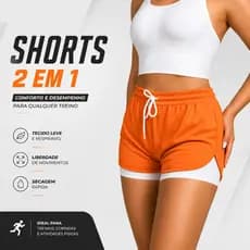 Shorts 2 em 1 Feminino Fitness Para Corrida e Academia e Bolsos Laterais Compressão