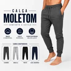 Calça Moletom Peluciada Masculina Com Punho Ajustável