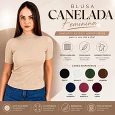 Blusa Canelada Manga Curta Gola Alta Dia a Dia