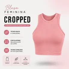 Cropped Poliamida Regata Feminina Casual Básica Estilosa Elegante Moderna Dia a Dia