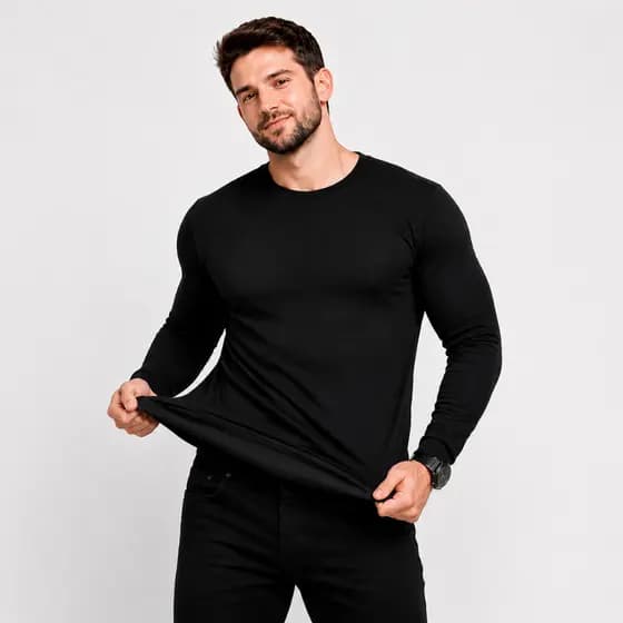 Camiseta Térmica Masculina Manga Longa Peluciada Segunda Pele Flanelada Para Inverno e Frio Intenso