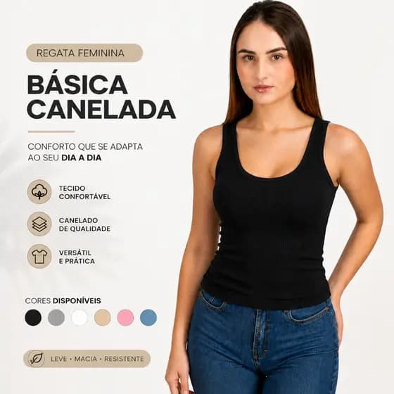 Regata Feminina Básica Premium Canelado Lisa