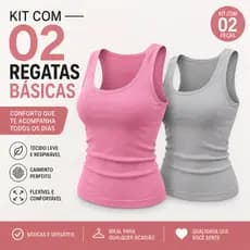 Kit 02 Regatas Caneladas Básica Premium Modelagem Slim