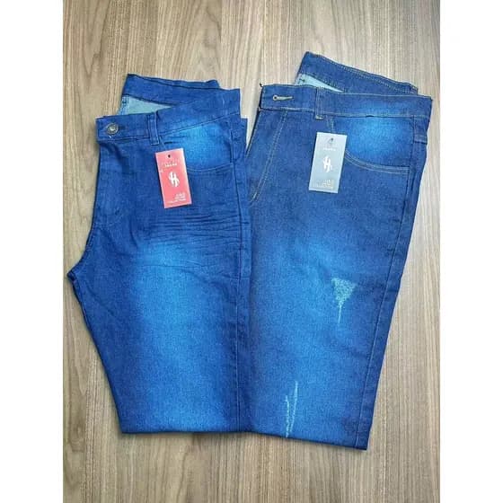 Kit 2 Calça Jeans  36-56 plus escura e puido Masculina Laicra slim Básica Casual premium Direto Da Fábrica com elastano