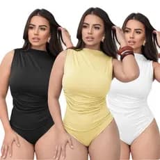 Kit 3 Body Feminino Alças Grossa Regata Drapeado Franzido Básico Collant Casual