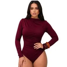 Body Manga Longa Feminino Drapeado Suplex Premium Franzido Bory Segunda Pele Moda Gringa Outono/Inverno