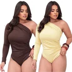 Kit 2 Body Feminino Mula Manca Manga Longa em Suplex Premium Drapeado Franzido Moda Blogueira
