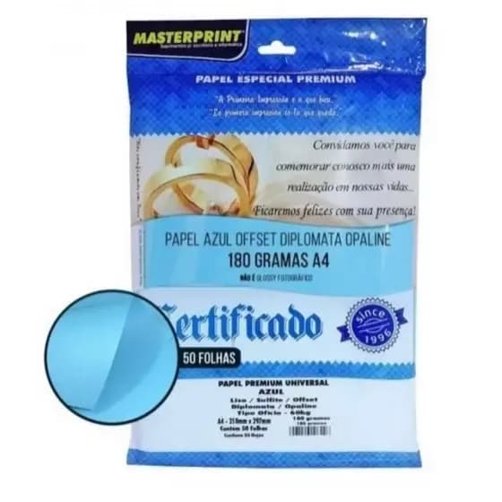 Papel Offset Diplomata Opaline Color Plus A4 180g 50 Folhas Liso.