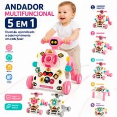 Andador Patinete Infantil 5 em 1 Multifuncional Brinquedo Bicicletinha Carrinho Mesinha Multmaxx