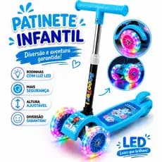 Patinete Infantil 3 Rodas Acende Luz De Led Scooter Dobrável Brinquedo Criança Ajustavel Menino Azul