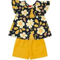 Conjunto Kyly - Menina Gatinho Floral