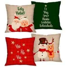 Feliz Natal: Kit com 04 Capas para Almofada Mamãe e Papai Noel Ho Ho 45X45