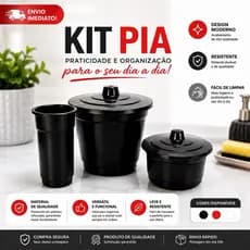 Kit Pia 3 Peças Organizador Plástico Para Cozinha Com Cesto Lixo Porta Esponja e Porta Detergente