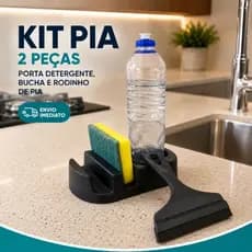 Kit Pia Completo 2 Peças Porta Detergente Esponja + Rodinho de Pia Multiuso