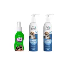 Kit 2 Limpa Orelhas+1 Xô Chulé Perfume p/a Patinhas Cão/Gato Pet Clean