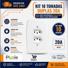 Kit 10 Tomada Dupla 20a Com Placa Branca 4x2 Pluzie 1° Linha