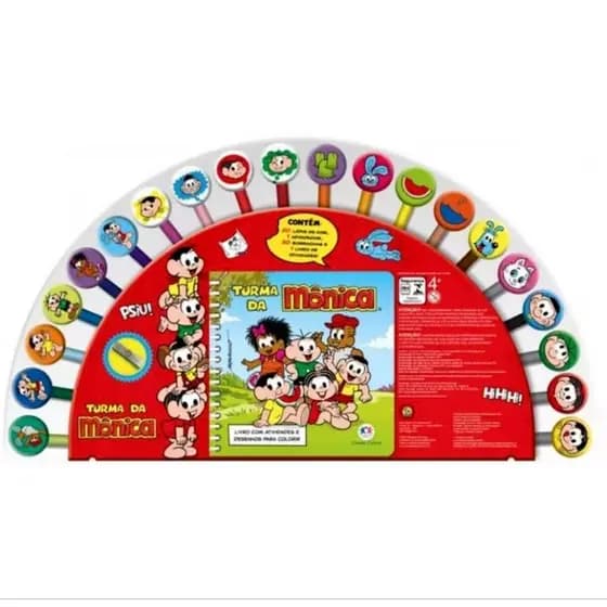 Livro Infantil Colorir Patrilha Canina Turma da Mônica Animais Dinossauros 20 Lapis Cor 20 Borrachas 1 Apontador 1 Livro