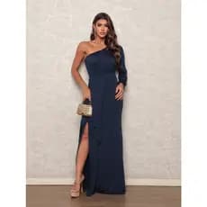 Vestido de Festa Madrinha Longo Formatura Fenda  Elegante com Bojo Drapeado