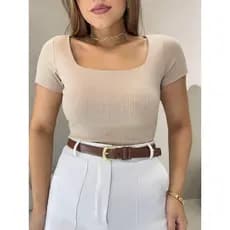 Blusa Gola Quadrada Canelada Feminina - Básica e Sofisticada