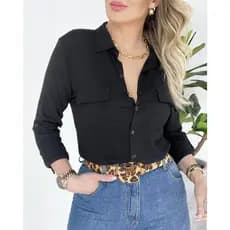Camisa Feminina Viscolinho Manga Longa Blusa Social Trabalho Estudo Com Botões Moda Casual Elegante