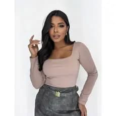Blusa Canelada Feminina Manga Longa Blusinha de Frio Casual Dia a Dia Elegante