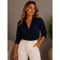 Camisa Feminina Viscolinho Manga Longa Camisete Social Elegante