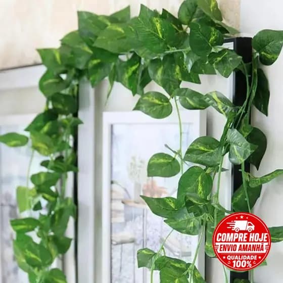 Corrente De Folhagem Verde Grande 2,40mts Planta Artificial Pendente, artificial, jiboia - BH801679