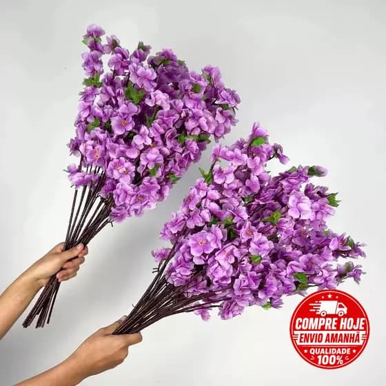 Flor Artificial Cerejeira Kit 10 A 40 Unidades Pessegueiro 65CM Decoração -A-504 LILÁS