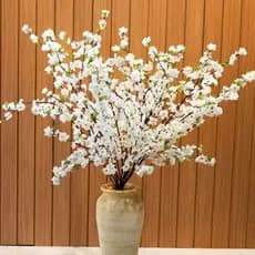 Ramo De Cerejeira Pessegueiro Artificial Branco Galho Grande 120cm Decoração Flores  - Branco  A-63