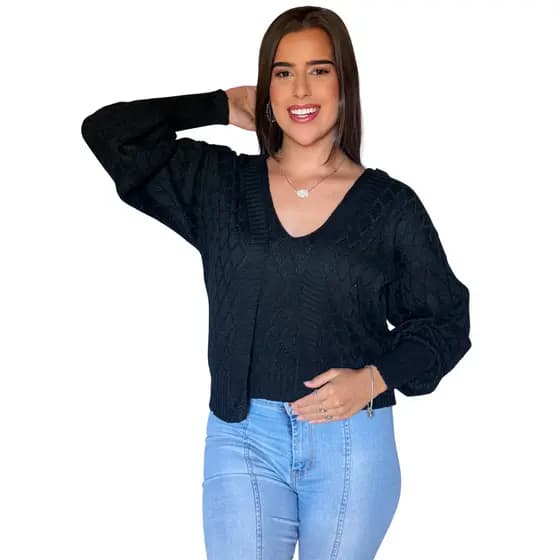 Conjunto Feminino Casaco e Regata Twinset Tricot Malha Inverno Decote em V Plus Size Tendência 2026