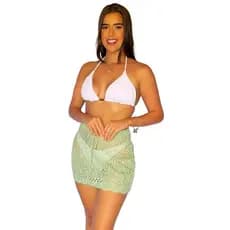 Saia Curta Feminina Saída de Praia Tricô Rendada Ponto Crochê Moda Praia